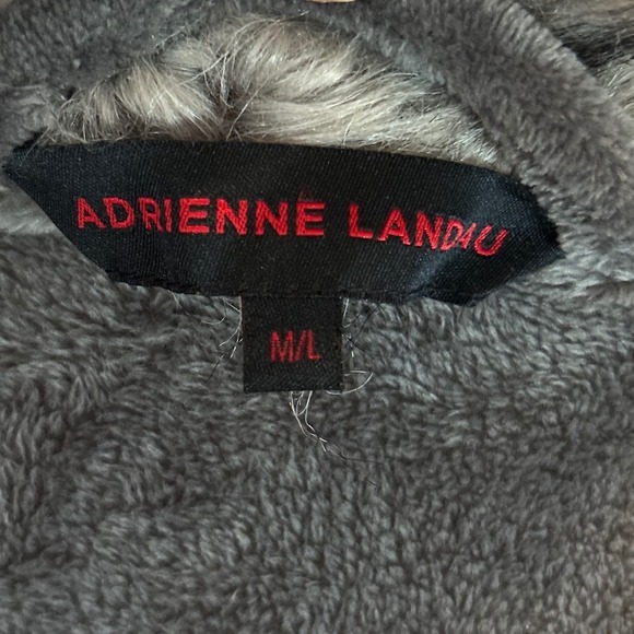 Adrienne Landau Grey Plush Fleece Robe Faux Fur Trim Collar Cuffs M/L RN118620 - Picture 6 of 7